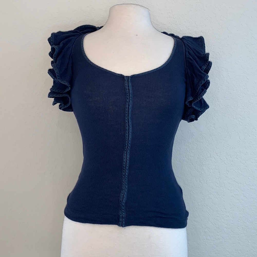 Robert Rodriguez Ruffle Trim Racer Back Tank Top Blue XS